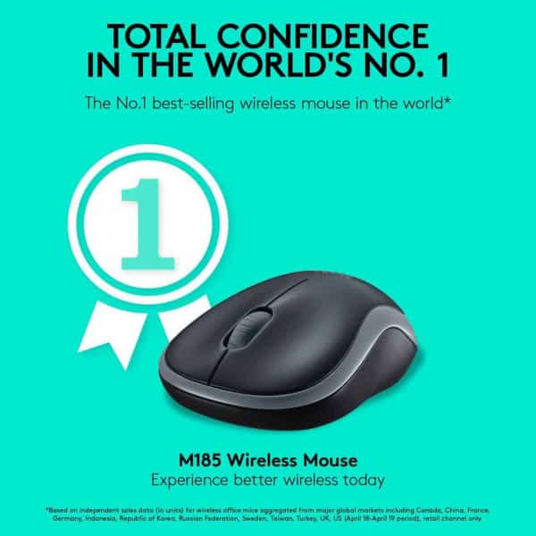 Logitech M185 Wireless Mouse USB for PC Windows, Mac and Linux, Grey with Ambidextrous Design-Black - Image 3