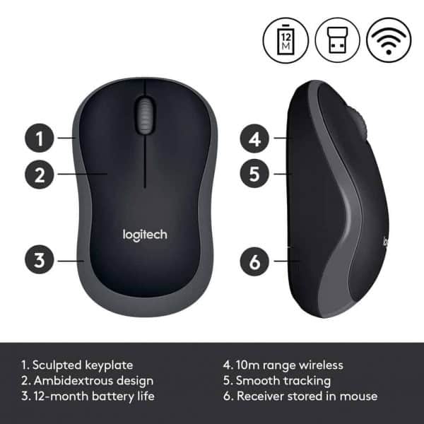 Logitech M185 Wireless Mouse USB for PC Windows, Mac and Linux, Grey with Ambidextrous Design-Black - Image 4