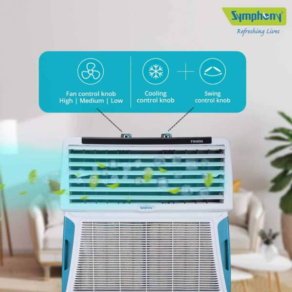 Symphony Touch 80 Room Air Cooler 80-litres, 4-Side Cooling Pads, Fully closable louvers, Multistage Air Purification, Cool Flow Dispenser & Low Power Consumption - Image 3