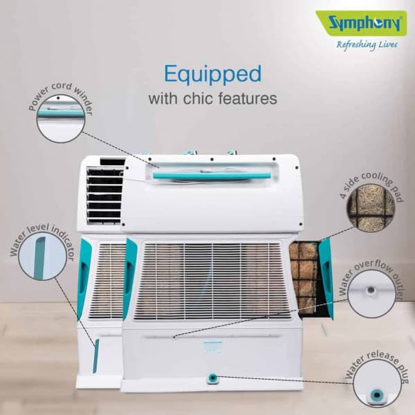 Symphony Touch 80 Room Air Cooler 80-litres, 4-Side Cooling Pads, Fully closable louvers, Multistage Air Purification, Cool Flow Dispenser & Low Power Consumption - Image 8