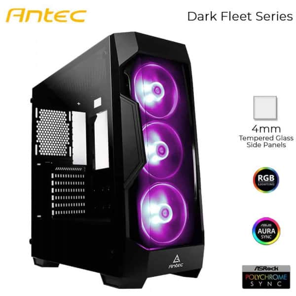 Antec DF500 RGB Mid Tower Gaming Cabinet Support ATX, M-ATX, ITX Motherboard with Tempered Glass Side Panel, 3 x 120mm RGB Fan Front Preinstalled (0-761345-80003-7) - Image 3