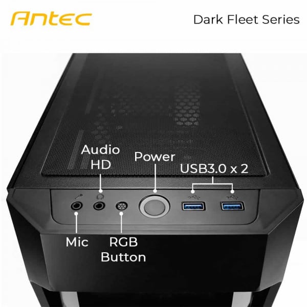 Antec DF500 RGB Mid Tower Gaming Cabinet Support ATX, M-ATX, ITX Motherboard with Tempered Glass Side Panel, 3 x 120mm RGB Fan Front Preinstalled (0-761345-80003-7) - Image 5