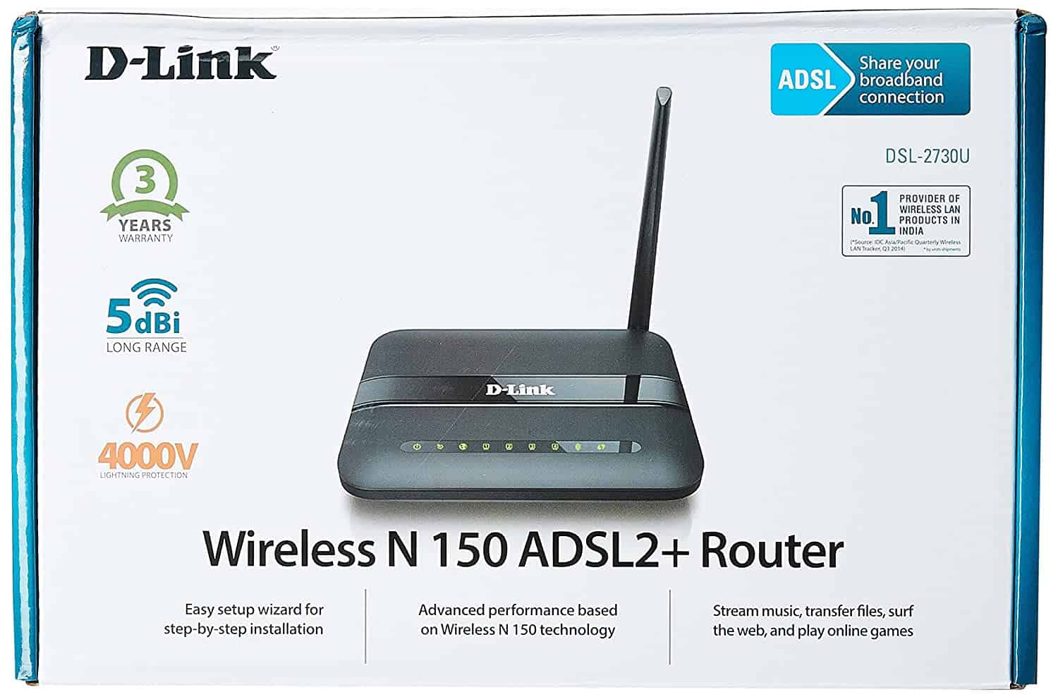 D-Link DSL-2730U Wireless-N 150 ADSL2+ 4-Port Router (Black) | DATAMATION