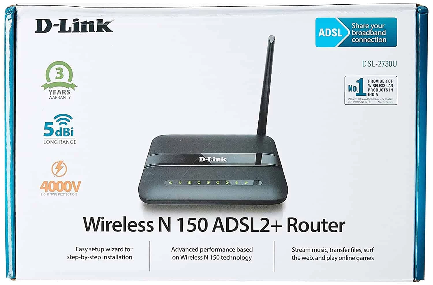 D-Link DSL-2730U Wireless-N 150 ADSL2+ 4-Port Router (Black) – DATAMATION