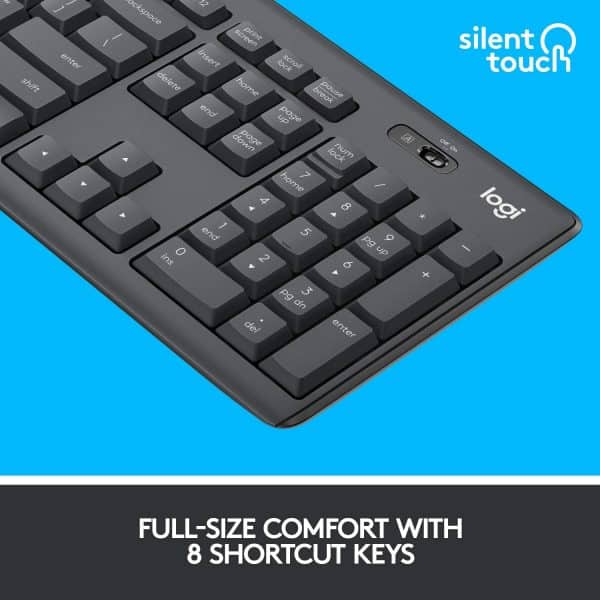 Logitech MK295 Wireless Keyboard and Mouse Combo - SilentTouch Technology, Full Number Keyboard, Shortcut Buttons, Nano USB Receiver, 90% Less Noise - Image 3