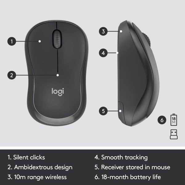 Logitech MK295 Wireless Keyboard and Mouse Combo - SilentTouch Technology, Full Number Keyboard, Shortcut Buttons, Nano USB Receiver, 90% Less Noise - Image 7