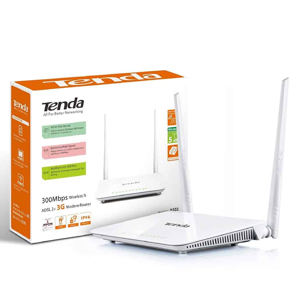 TENDA D303 Wireless N300 ADSL2+/3G Modem Router (All in One) – DATAMATION