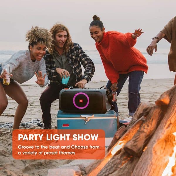 JBL PartyBox-On-The-Go by Harman Portable Bluetooth Party Speaker with Music Synced Light Show, Bass Booster, USB & Guitar Inputs, IPX4 Splashproof Protection 100 Watt, Wireless Mic Included - Image 3