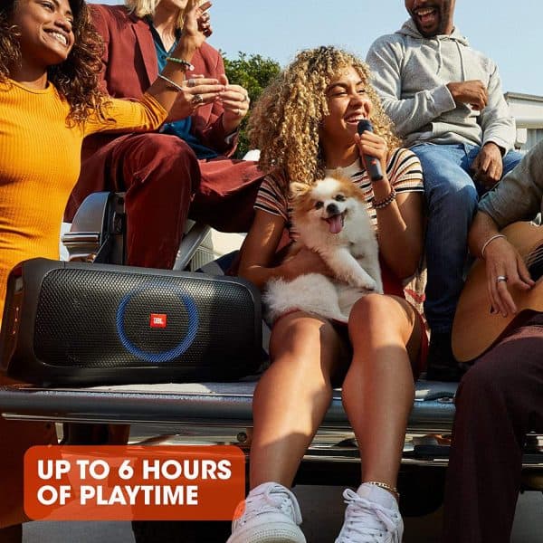 JBL PartyBox-On-The-Go by Harman Portable Bluetooth Party Speaker with Music Synced Light Show, Bass Booster, USB & Guitar Inputs, IPX4 Splashproof Protection 100 Watt, Wireless Mic Included - Image 4