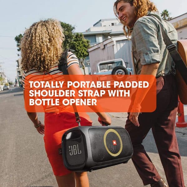 JBL PartyBox-On-The-Go by Harman Portable Bluetooth Party Speaker with Music Synced Light Show, Bass Booster, USB & Guitar Inputs, IPX4 Splashproof Protection 100 Watt, Wireless Mic Included - Image 5