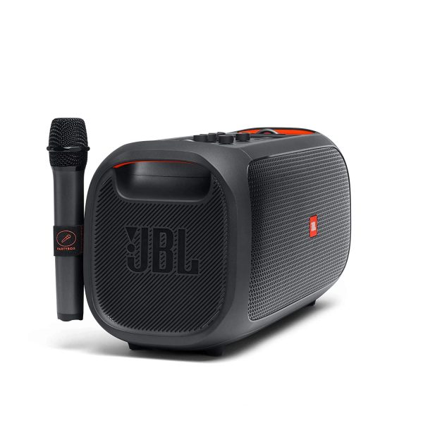 JBL PartyBox-On-The-Go by Harman Portable Bluetooth Party Speaker with Music Synced Light Show, Bass Booster, USB & Guitar Inputs, IPX4 Splashproof Protection 100 Watt, Wireless Mic Included - Image 6
