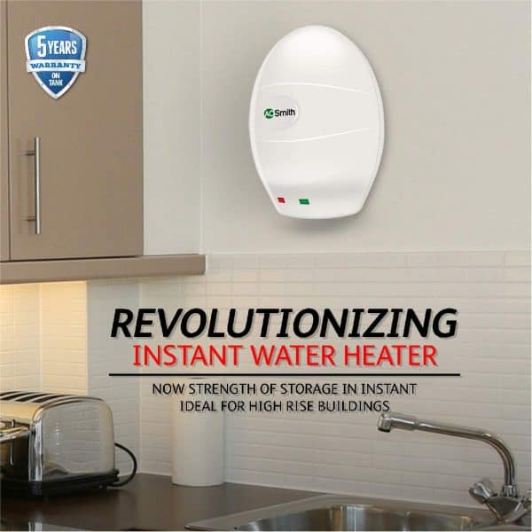 AO Smith EWS-3 Glass Lined 3 Litre 3KW Instant Water Heater (Geyser) White Body - 8 Bar Pressure Rating - Image 4