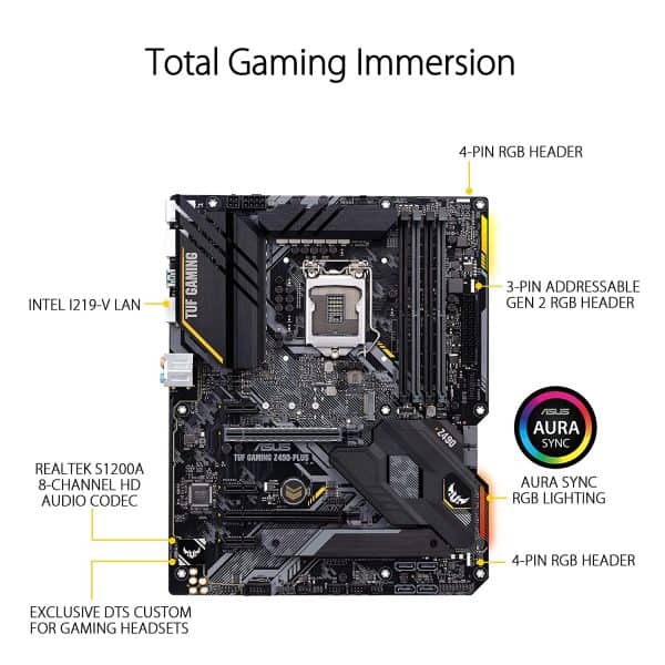Asus TUF Gaming Z490-Plus, LGA 1200 (Intel 10th Gen) ATX Motherboard (12+2 Power Stages, USB 3.2 Front Panel Type-C, 1Gb LAN, Addressable Gen 2 RGB Header and Aura Sync) - Image 2