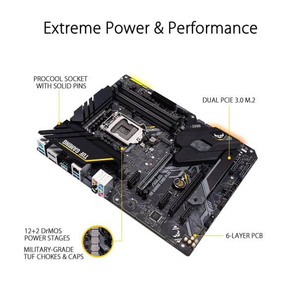 Asus TUF Gaming Z490-Plus, LGA 1200 (Intel 10th Gen) ATX Motherboard (12+2 Power Stages, USB 3.2 Front Panel Type-C, 1Gb LAN, Addressable Gen 2 RGB Header and Aura Sync) - Image 3