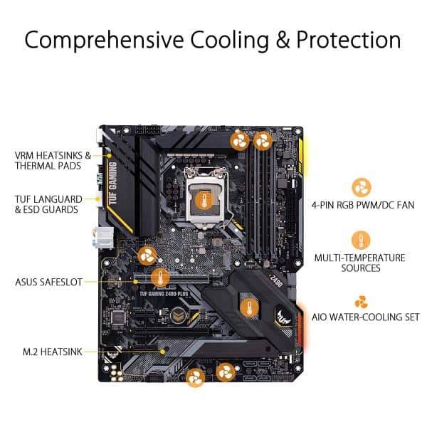 Asus TUF Gaming Z490-Plus, LGA 1200 (Intel 10th Gen) ATX Motherboard (12+2 Power Stages, USB 3.2 Front Panel Type-C, 1Gb LAN, Addressable Gen 2 RGB Header and Aura Sync) - Image 4