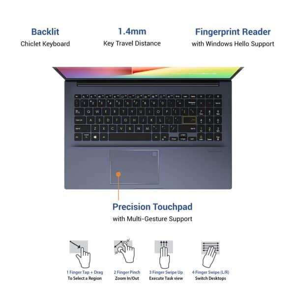 Asus VivoBook Ultra 15 (2020) Intel Core i3-1115G4 11th Gen, 15.6" (39.62 cm) FHD Thin and Light Laptop (8GB RAM/256GB NVMe SSD/Windows 10/Office 2019/Integrated Graphics/Blue/1.8 Kg) X513EA-BQ311TS - Image 3