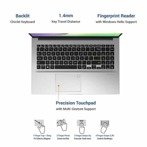 ASUS VivoBook Ultra 15 (2020) Intel Core i3-1115G4 11th Gen, 15.6" (39.62 cm) FHD Thin and Light Laptop (8GB RAM/256GB NVMe SSD/Windows 10/Office 2019/Integrated Graphics/White/1.8 Kg) X513EA-BQ313TS - Image 3
