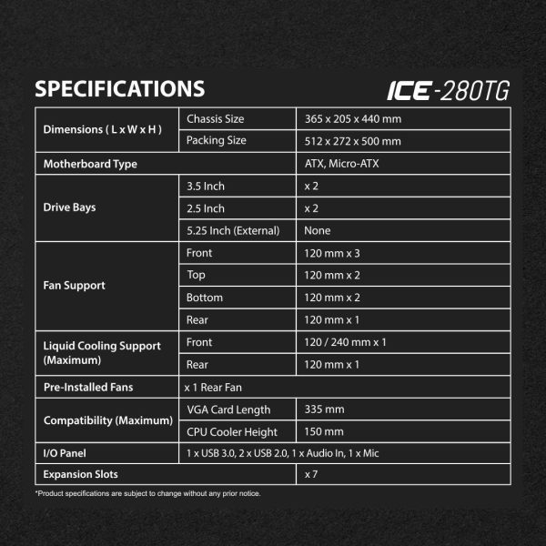 Ant Esports ICE-280TG Mid Tower Computer Case I Gaming Cabinet Supports ATX, Micro-ATX, Motherboard with Transparent Side Panel 1 x 120 mm Rear Fan Preinstalled - Black - Image 10