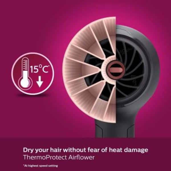 PHILIPS BHD356/10 2100W Thermoprotect AirFlower Advanced Care 6 Heat & Speed Settings (Black) Hair Dryer  (2100 W, Black) - Image 2