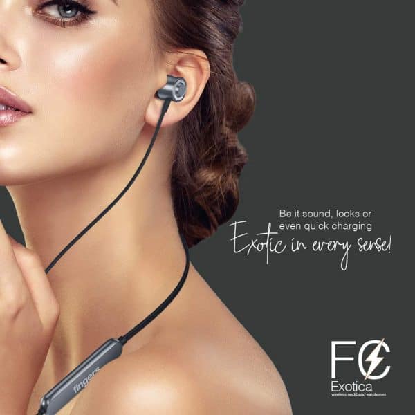 FINGERS FC-Exotica Wireless Neckband Earphones (Spectacular Bass | Magnetic Angular Earbuds | 10 Hours Playback | Fast Charge | Sweat Proof) - Dark Silver - Image 2