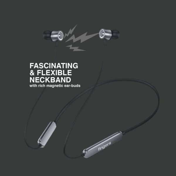 FINGERS FC-Exotica Wireless Neckband Earphones (Spectacular Bass | Magnetic Angular Earbuds | 10 Hours Playback | Fast Charge | Sweat Proof) - Dark Silver - Image 6