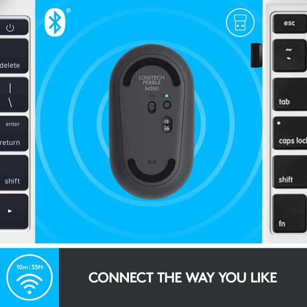 Logitech Pebble M350 Wireless Mouse with Bluetooth or USB - Silent, Slim Computer Mouse with Quiet Click for Laptop, Notebook, PC and Mac - Graphite - Image 4
