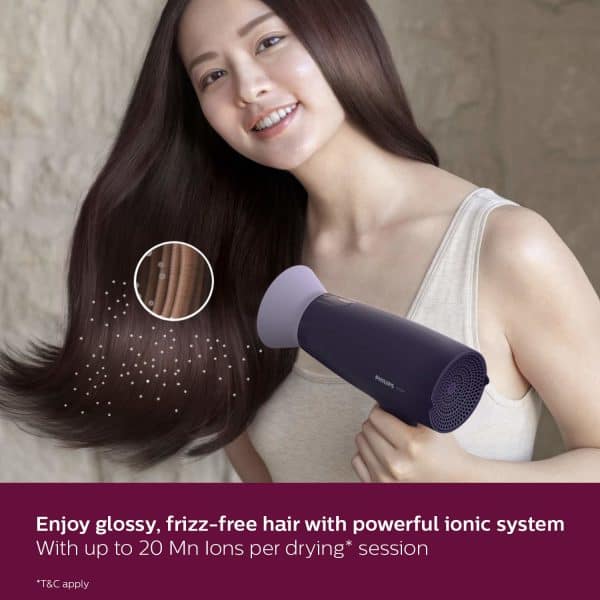 Philips Hair Dryer BHD318/00 1600 Watts Thermoprotect AirFlower Advanced Ionic Care 3 Heat & Speed Settings to Give Frizz Free Shiny Hair-Purple - Image 4