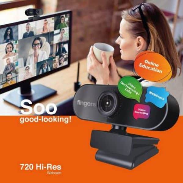Fingers 720 Hi-Res Webcam with Built-in Premium USB Mic and Advanced 720p Lens for Desktop PCs and Laptops Webcam  (Black) - Image 2