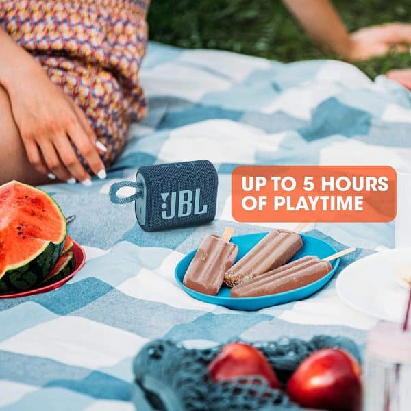JBL Go 3, Wireless Ultra Portable Bluetooth Speaker, JBL Pro Sound, Vibrant Colors with Rugged Fabric Design, Waterproof, Type C (Without Mic, Blue) - Image 6
