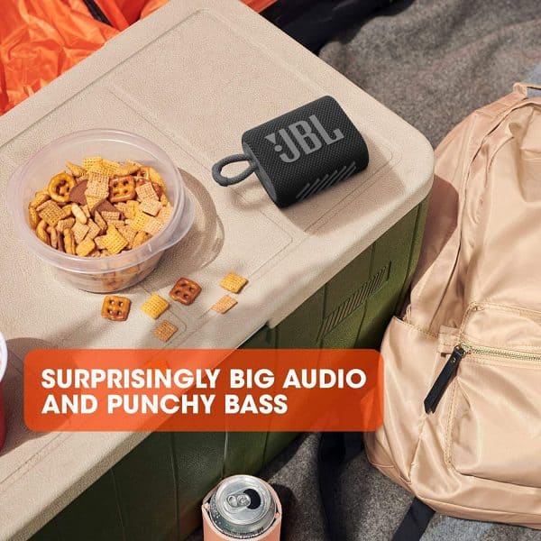 JBL Go 3, Wireless Ultra Portable Bluetooth Speaker, JBL Pro Sound, Vibrant Colors with Rugged Fabric Design, Waterproof, Type C (Without Mic, Black) - Image 3
