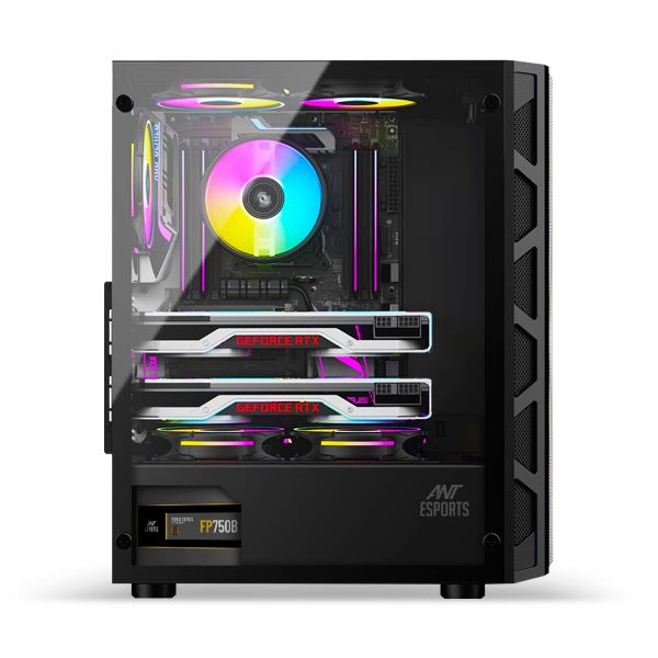 Ant Esports 510 AIR Mid Tower Gaming Cabinet Computer Case Supports E-ATX, ATX, Micro-ATX, Mini-ITX Motherboard Sliding Tempered Glass Side Panel, 3x120 mm ARGB Front 1x120 mm ARGB Rear Fans, Black - Image 11