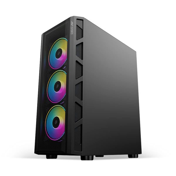 Ant Esports 510 AIR Mid Tower Gaming Cabinet Computer Case Supports E-ATX, ATX, Micro-ATX, Mini-ITX Motherboard Sliding Tempered Glass Side Panel, 3x120 mm ARGB Front 1x120 mm ARGB Rear Fans, Black - Image 4