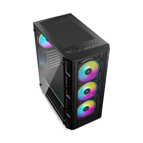 Ant Esports 510 AIR Mid Tower Gaming Cabinet Computer Case Supports E-ATX, ATX, Micro-ATX, Mini-ITX Motherboard Sliding Tempered Glass Side Panel, 3x120 mm ARGB Front 1x120 mm ARGB Rear Fans, Black - Image 5