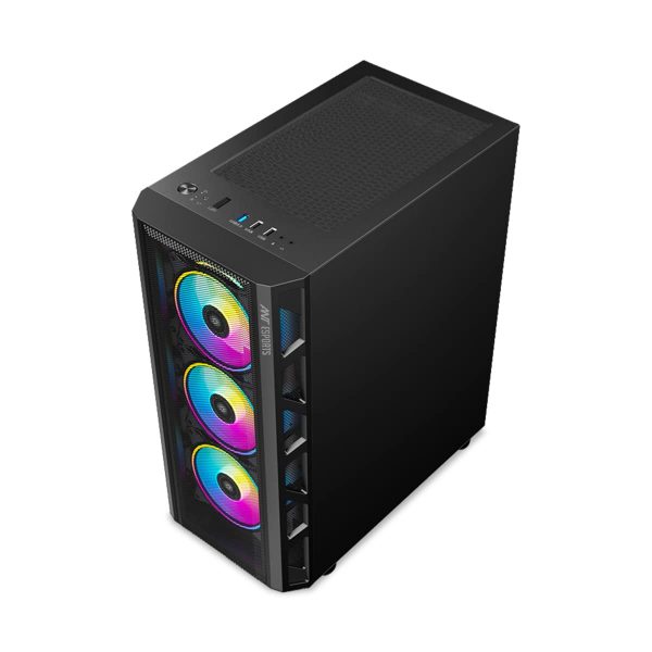 Ant Esports 510 AIR Mid Tower Gaming Cabinet Computer Case Supports E-ATX, ATX, Micro-ATX, Mini-ITX Motherboard Sliding Tempered Glass Side Panel, 3x120 mm ARGB Front 1x120 mm ARGB Rear Fans, Black - Image 6