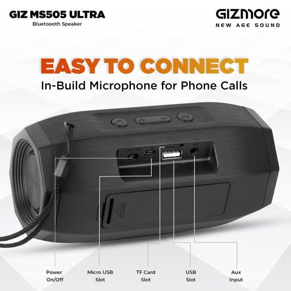 GIZMORE GIZ MS505 Ultra Pocket Melody Portable BT Speaker with TWS Function - Black - Image 4