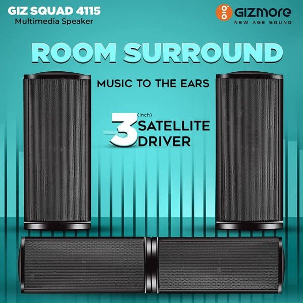 GIZMORE GIZ Squad 4115 Home Entertainment 4.1 Channel 60W RMS, Convertible to Soundbar & High BASS Multi Connectivity Multimedia Speaker with Remote Control, Black - Image 5