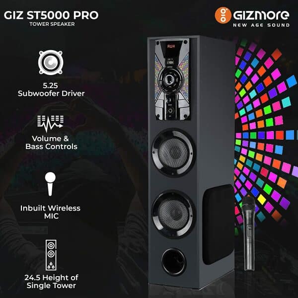 GIZMORE GIZ Tallboy ST5000 PRO 5000 Watt Wireless Bluetooth Tower Speaker (Black) - Image 2