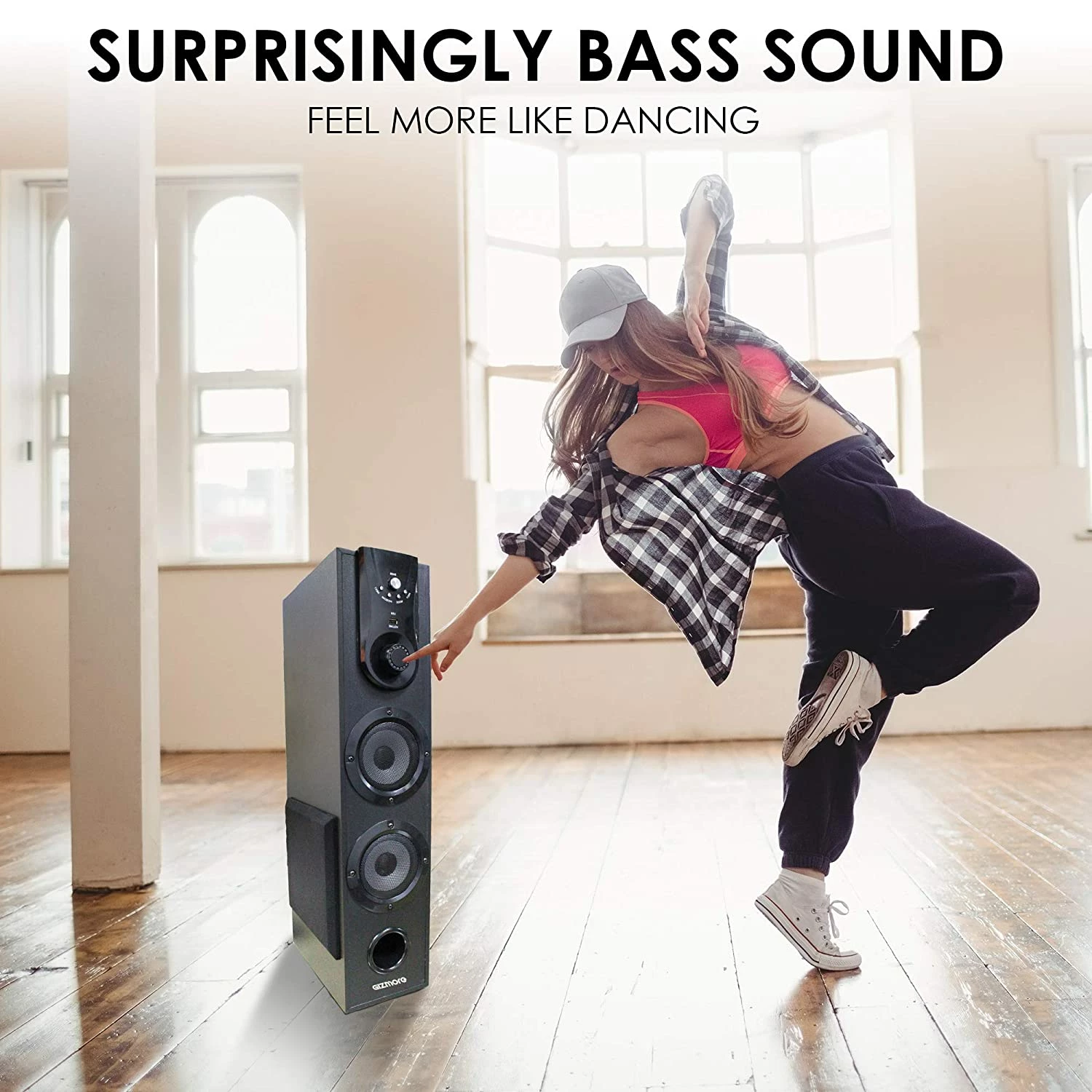 GOgroove Bluetooth Tower Speaker with Built-in Subwoofer