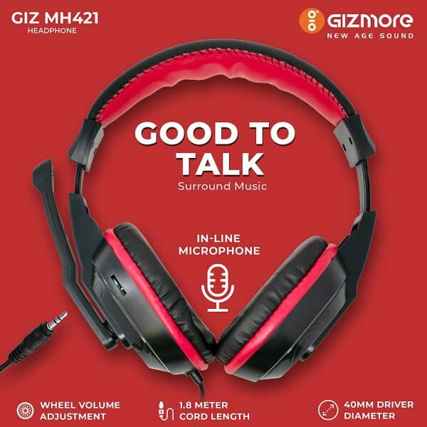 GIZMORE Giz MH421 Wired Over-Ear Headphone with Microphone, Volume Control Wheel, Adjustable Headband Compatible with Laptop, PC, Smartphones (Black) - Image 3