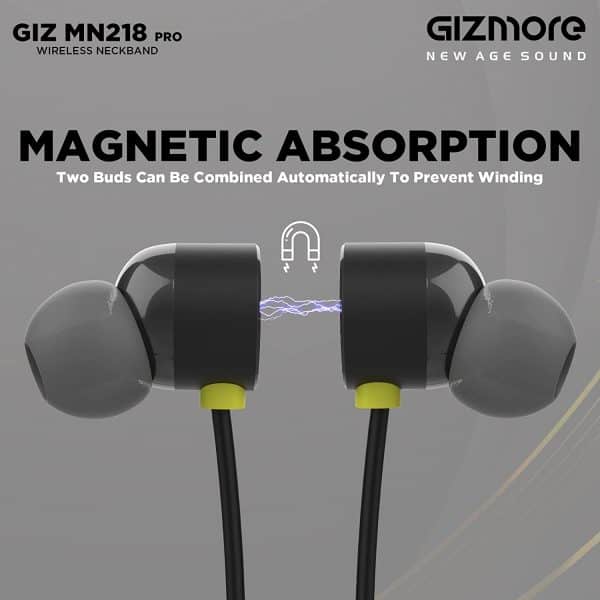 GIZMORE Giz MN218 Pro Bluetooth Wireless Neckband Earphones with Fast Charging, Up to 18H Playback, Powerful Bass, Built-in Mic for Clear Calls, BT 5.0, Water Resistance, Voice Assistant (Black) - Image 6