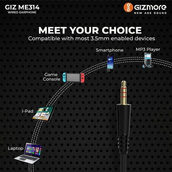 GIZMORE ME314 Wired Sound Isolating Earphone, Clear Sound, Single Driver, Secure in-Ear Fit, Durable Quality, Compatible with All 3MM Jack Supported Devices (Black) - Image 5