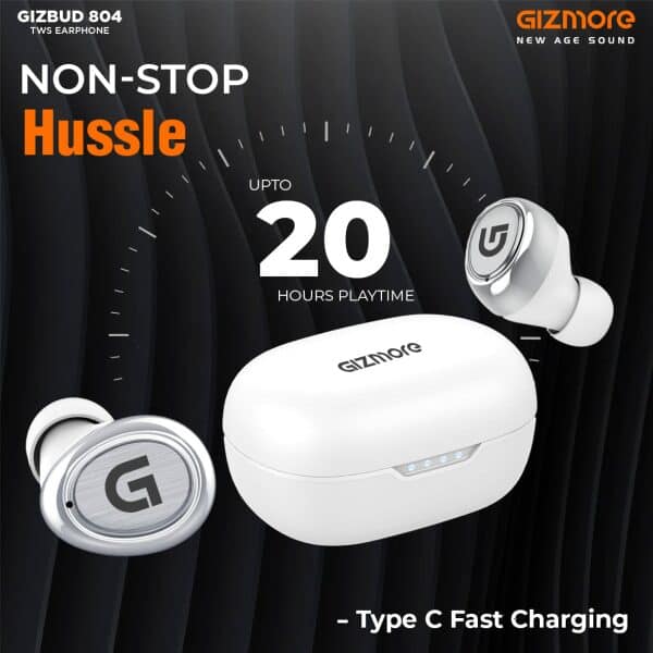 GIZMORE TWS 804 Bluetooth 5.0 in-Ear Wireless Earbuds with Noise Isolation, HD Stereo Sound, IPX4 Water Resistance, 20Hrs Playtime, Type-C Charging, Touch Control and Voice Assistance (White) - Image 4