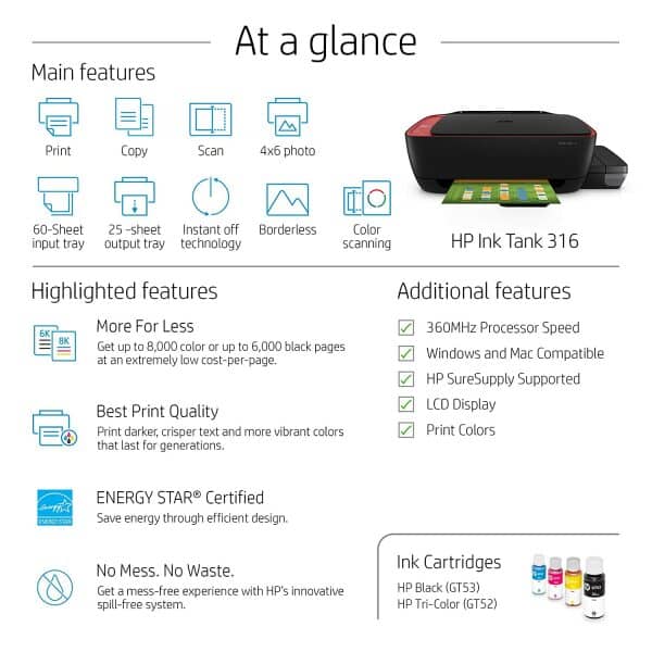HP Ink Tank 316 Color Printer, Scanner and Copier for Home/Office, High Capacity Tank USB connection - Image 5
