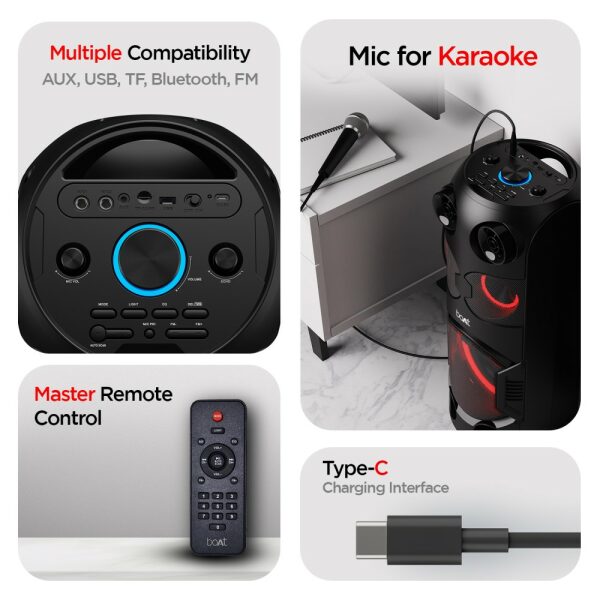 boAt Party Pal 208 Wireless Party Speaker with 70W RMS Stereo Sound, Bluetooth 5.0 (Midnight Black) - Image 8