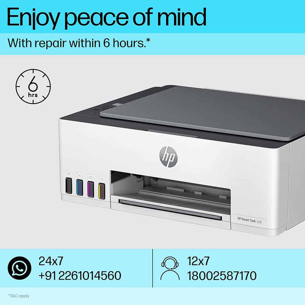HP Smart Tank 520 All-in-one Colour Printer with 1 Extra Black Ink  Bottle(Upto 12000 Black and 6000 Colour Prints Included) and 1 Year  Extended Warranty. -Print, Scan &Copy for Office/Home – DATAMATION