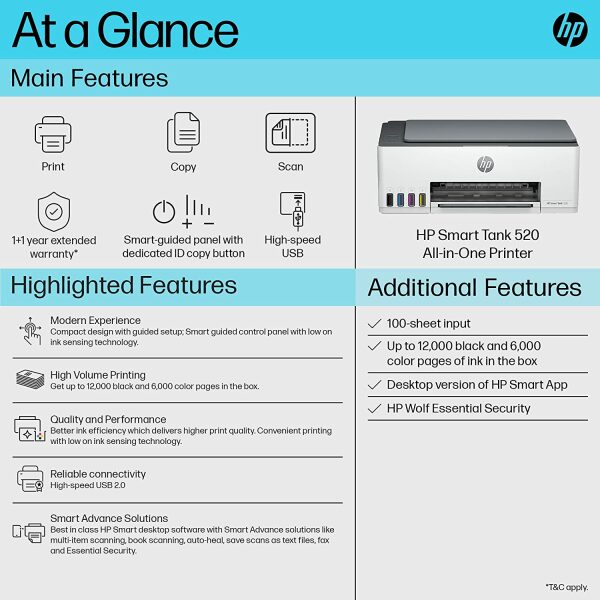 HP Smart Tank 520 All-in-one Colour Printer with 1 Extra Black Ink Bottle(Upto 12000 Black and 6000 Colour Prints Included) and 1 Year Extended Warranty. -Print, Scan &Copy for Office/Home - Image 6