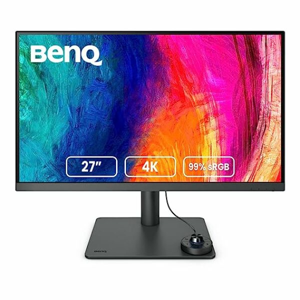 BenQ PD2705U 27"(68.58 cm) LED 3840 x 2160 Pixels 4K Monitor, UHD, sRGB, Rec.709, HDR10, IPS, AQCOLOR Technology, Color Mode, Darkroom Mode, Animation Mode, CAD/CAM Mode, Hotkey Puck G2, KVM, Black
