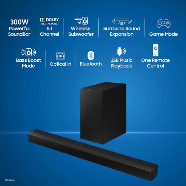 Samsung HW-B450/XL 2.1 Channel Dolby Digital Soundbar, Bluetooth (Powerful Bass, Black) - Image 9