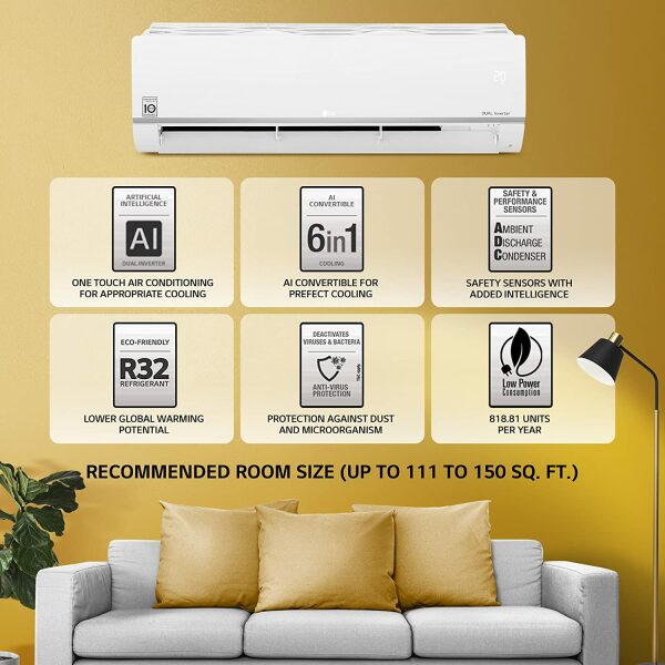 LG 1.5 Ton 5 Star AI DUAL Inverter Wi-Fi Split AC (Copper, Super Convertible 6-in-1 Cooling, 4 Way Swing, Anti Allergic Filter, 2022 Model, PS-Q19SWZF, White) - Image 7