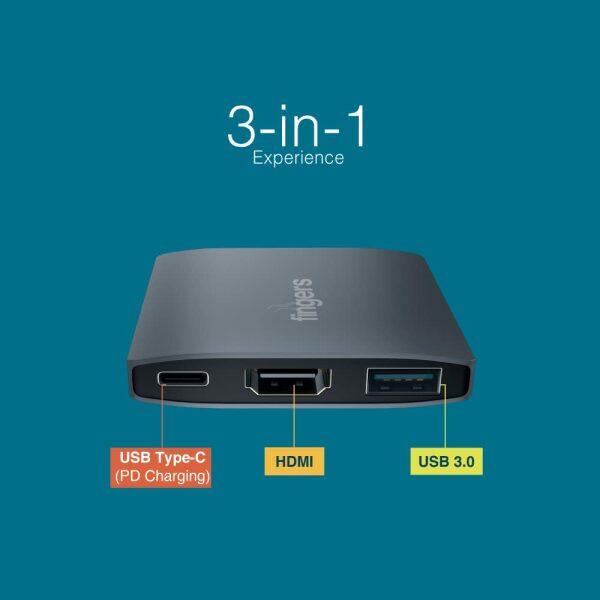 FINGERS Topnotch 3-in-1 Type-C USB Hub (Slate Grey) - Image 2